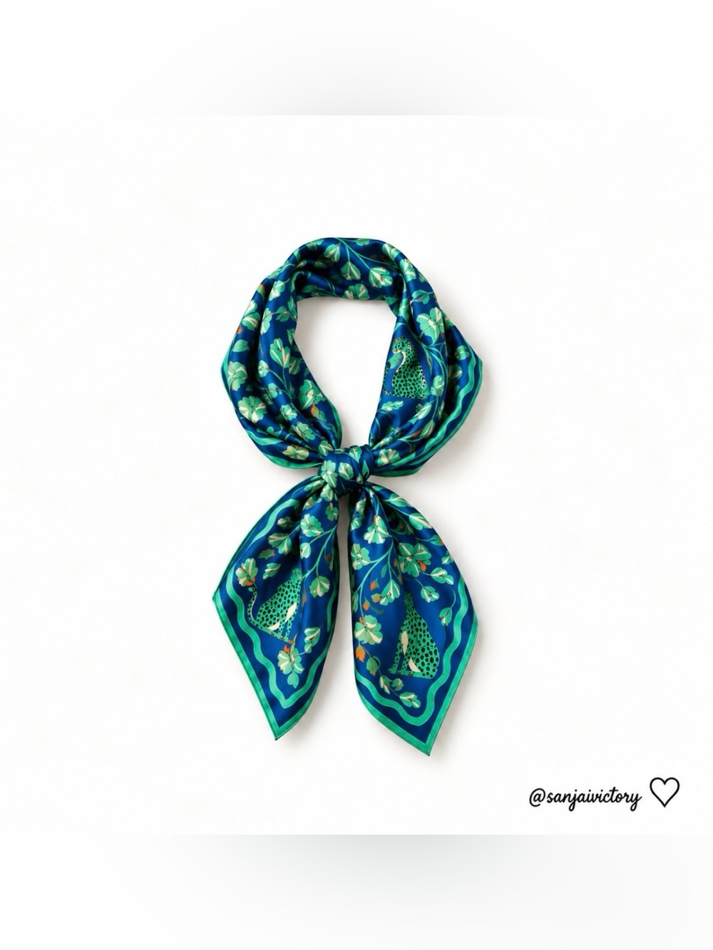 Blue-Green Floral & Leopard Print Neck Scarf